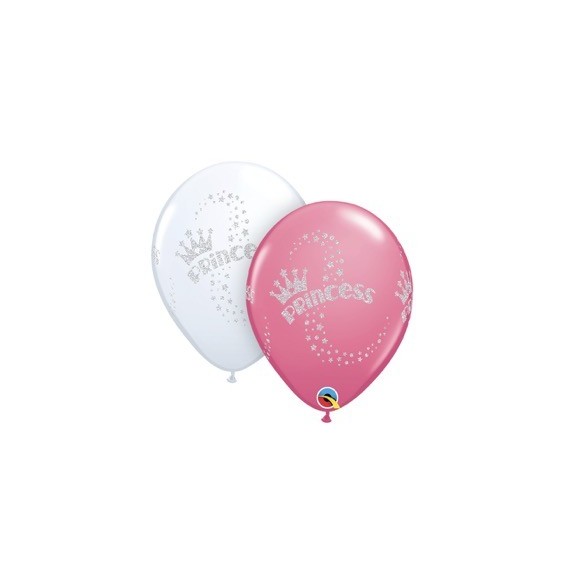 Globo 11 X 25 Imp. Princesa Blanco Y Rosa Glitter 90395