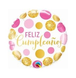 Foil 18 x 1 Red. Cumpleaños - Puntos Oro y Rosa 89076