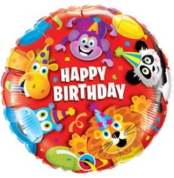 Foil 18 X 1 Red Happy Birthay Animales 14182