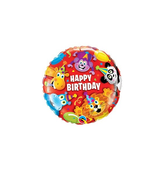 Foil 18 X 1 Red Happy Birthay Animales 14182