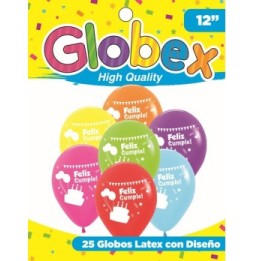 Globo Latex 12 Feliz Cumpleaños Feliz Cumple x 25