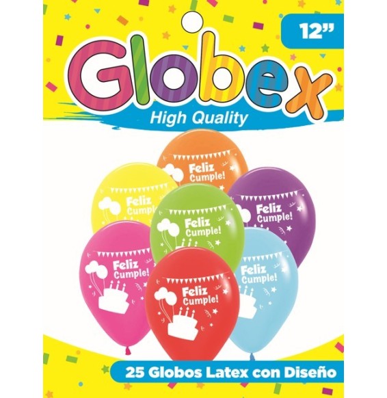 Globo Latex 12 Feliz Cumpleaños Feliz Cumple x 25