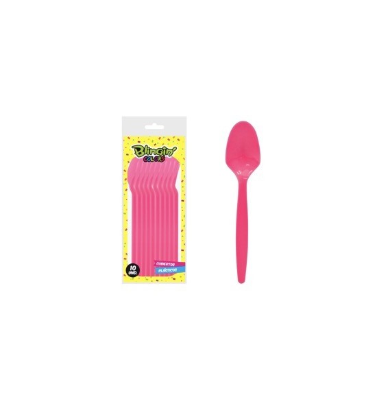 (Descont) Cuchara Plastica Fucsia X 10