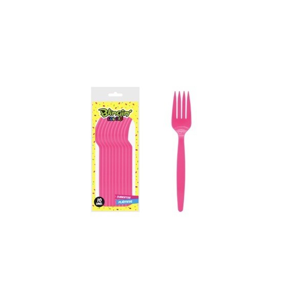 Tenedor Plastico Fucsia X 10