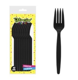 Tenedor Plastico Negro X 10