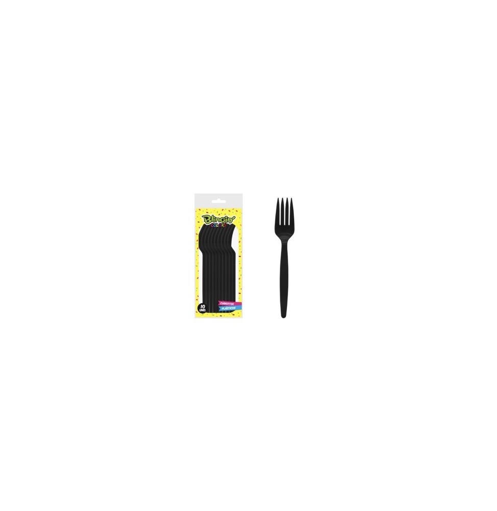 Tenedor Plastico Negro X 10