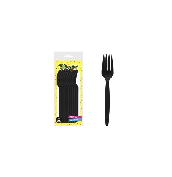 Tenedor Plastico Negro X 10