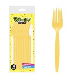 Tenedor Plastico Amarillo X 10