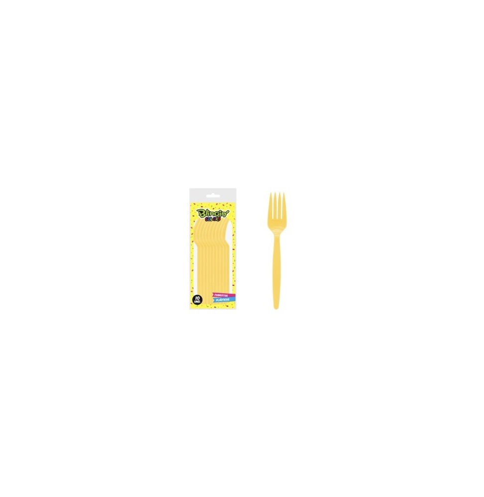 Tenedor Plastico Amarillo X 10