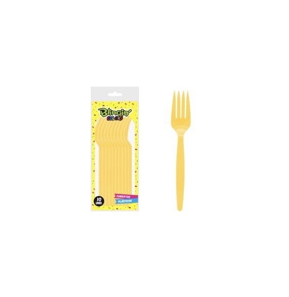 Tenedor Plastico Amarillo X 10