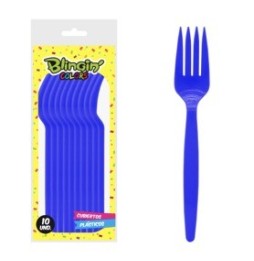 Tenedor Plastico Azul X 10