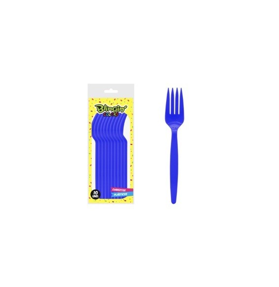 Tenedor Plastico Azul X 10