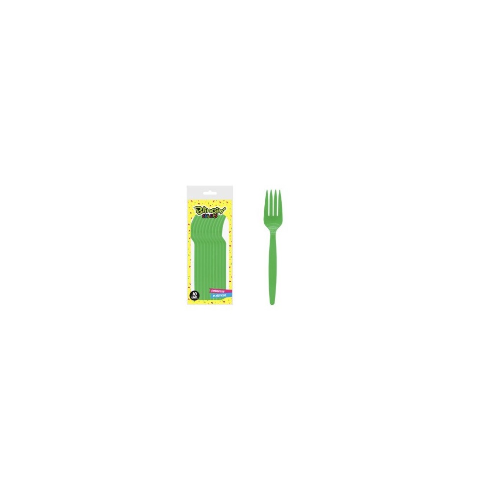 Tenedor Plastico Verde X 10