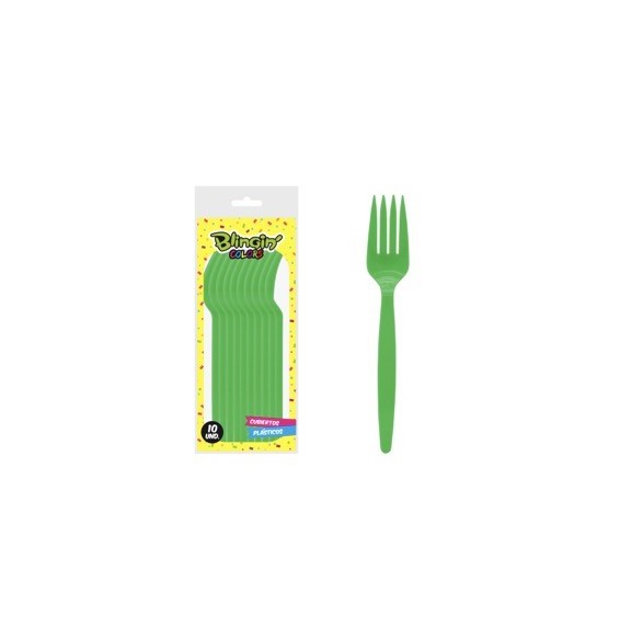 Tenedor Plastico Verde X 10