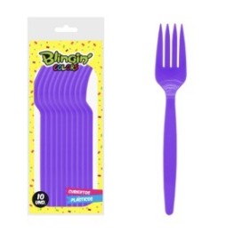 Tenedor Plastico Morado X 10