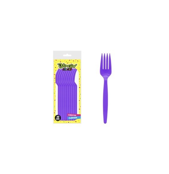 Tenedor Plastico Morado X 10