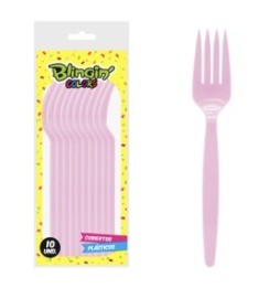 Tenedor Plastico Rosado X 10