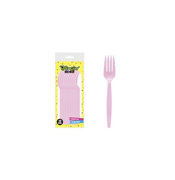 Tenedor Plastico Rosado X 10