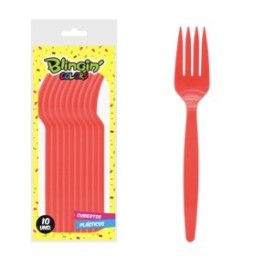 Tenedor Plastico Rojo X 10