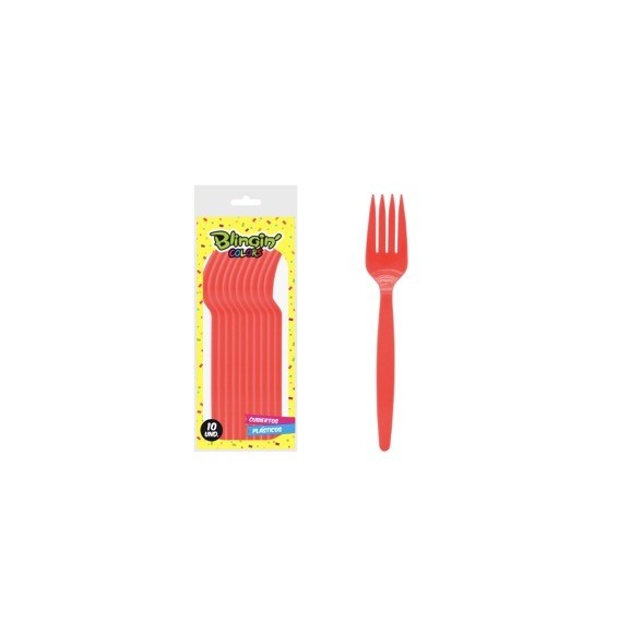 Tenedor Plastico Rojo X 10