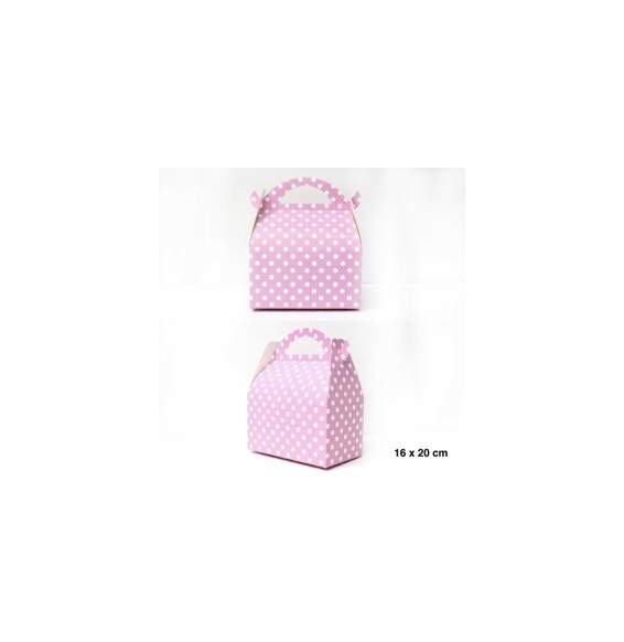 Caja Grande Con Manilla X 6 Polka Rosado