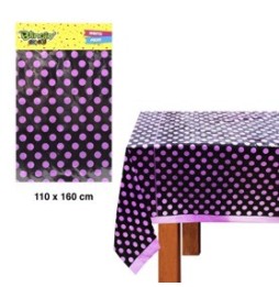 Mantel Polka Negro Puntos Rosa Fuerte 110 X 160